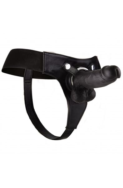 Shots Realistic Strap-On Black 20 cm Strap-on med sele